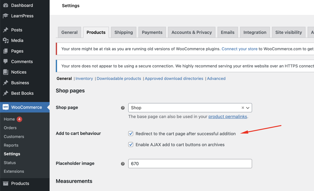 redirect to cart page