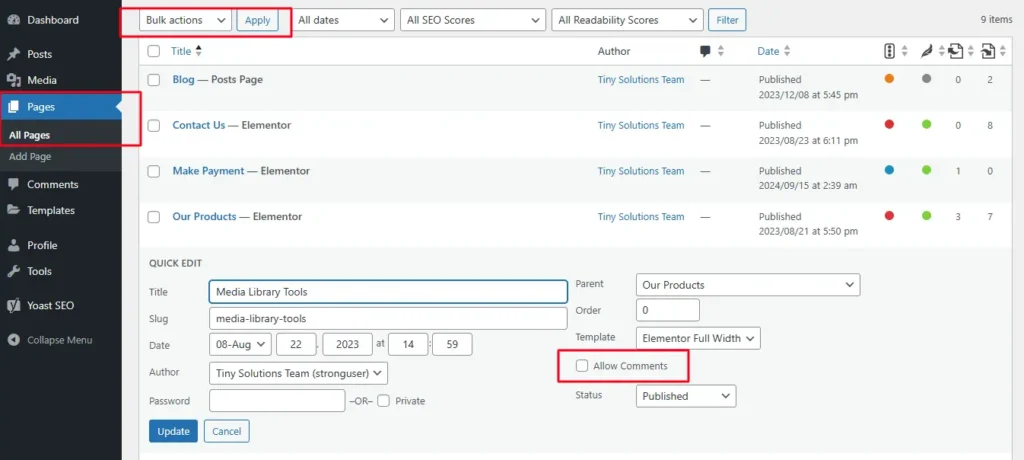 How to Disable comment form page psot